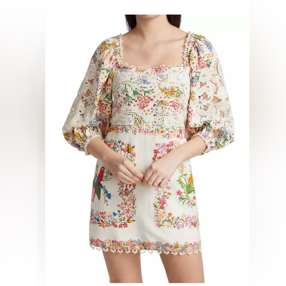 Farm Rio Delicate Forest Scarves Mini Dress